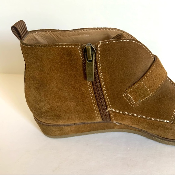 Franco Sarto Brown Suede Wedge Booties Womens 7 Buckle Strap Brooke Leather - Picture 6 of 8